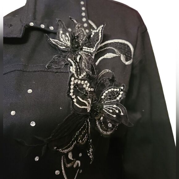 Embroidered Black Studded Jacket Size L - Picture 4 of 7